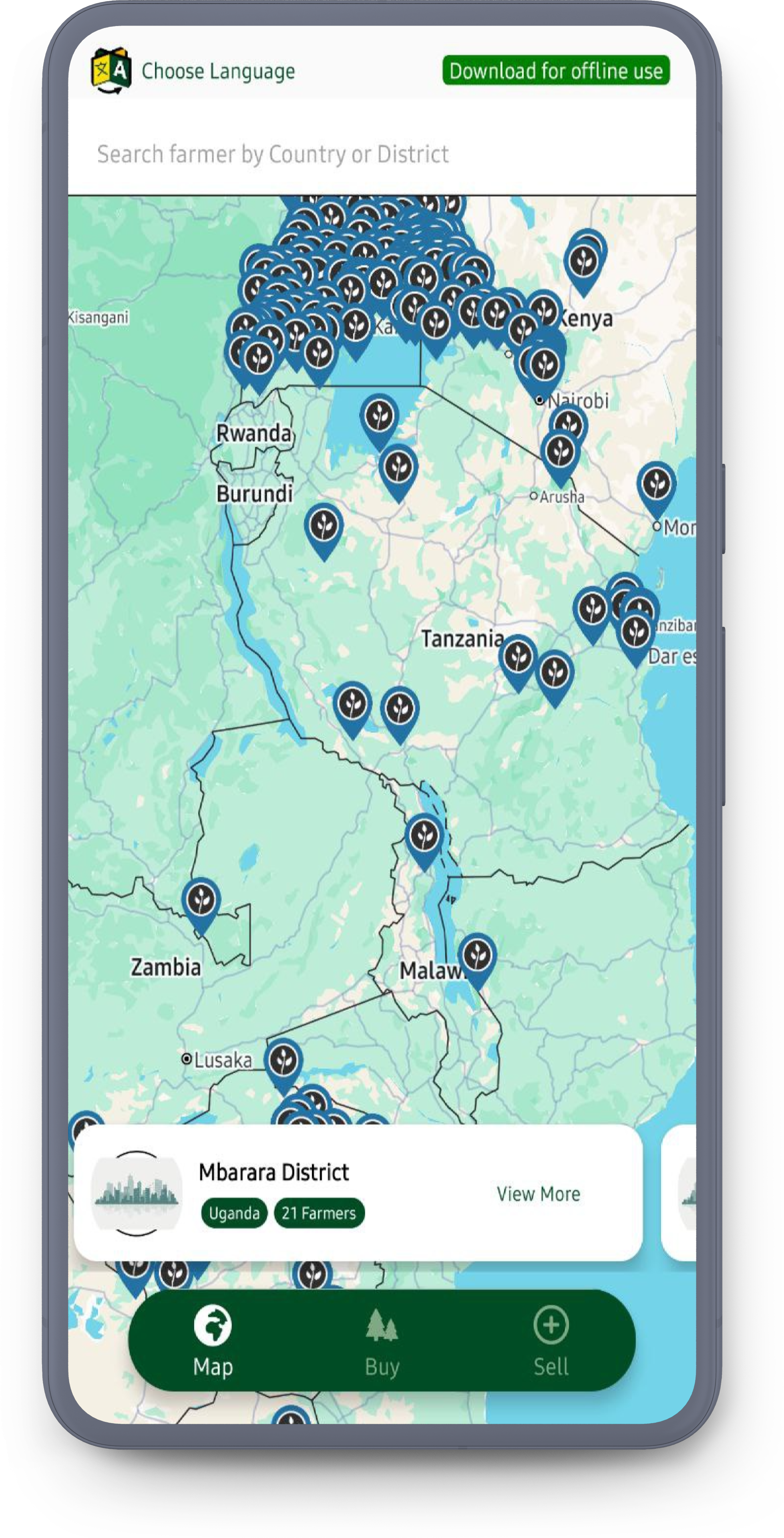 Fromyfarm mobile app showing marketplace with maps and produce listings